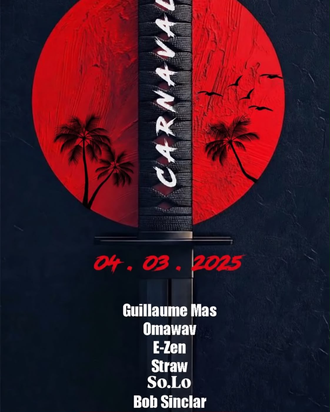 Affiche d’événement SO.LOFR, lune rouge et palmiers