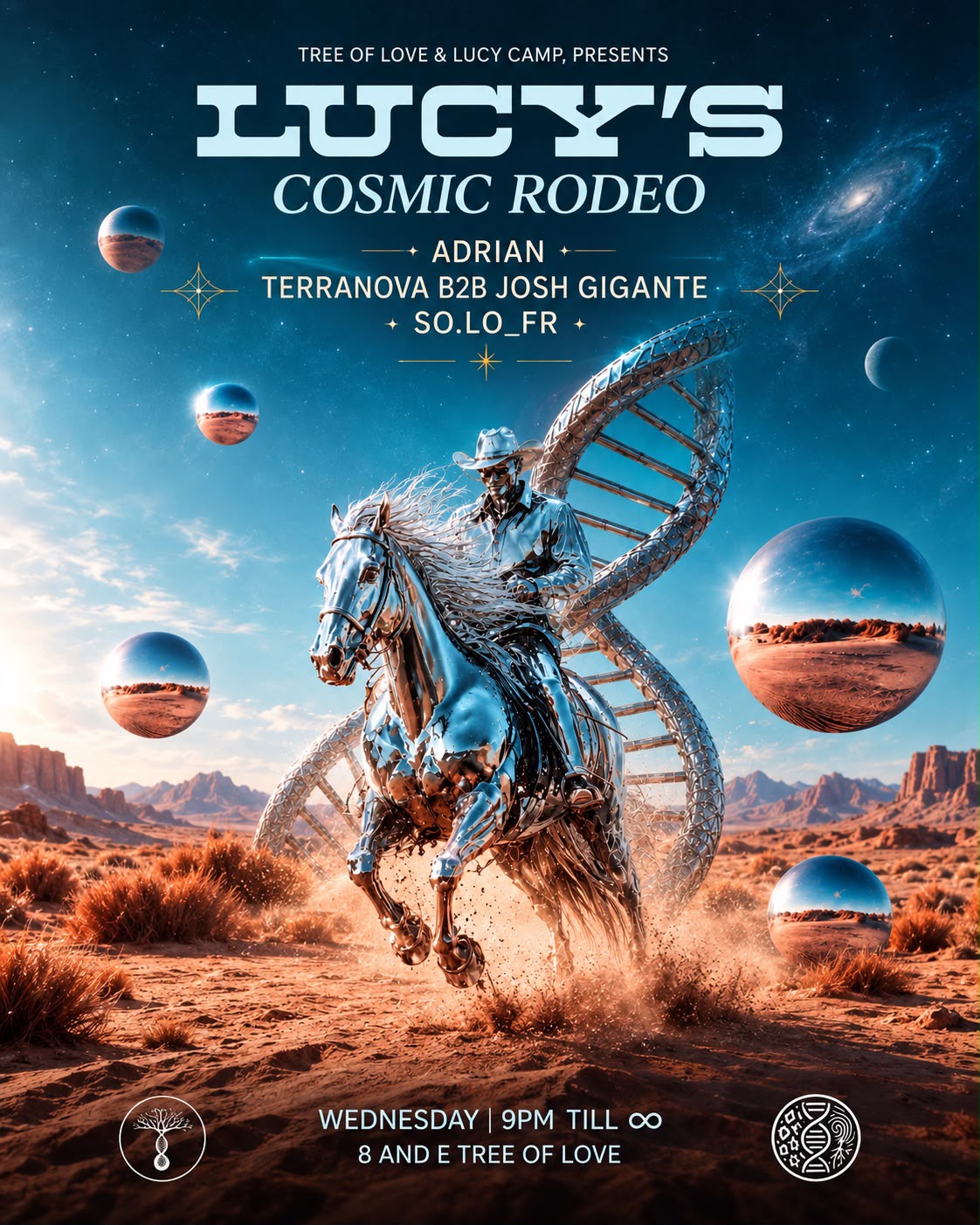 Affiche d’événement SO.LOFR, cavalier dans un paysage spatial